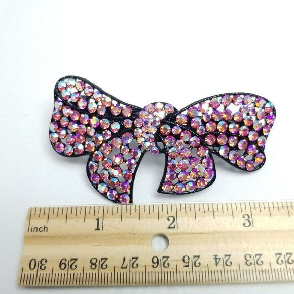 Vintage Large Pink Rhinestone Bow Shape Hair Clip Barrette 80s 90s Style, Estate - Picture 4 of 6